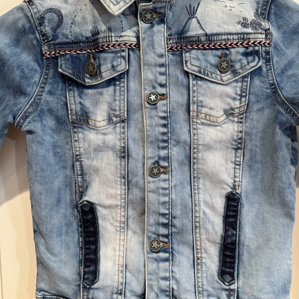 Desigual Girls 7/8 Western‎ Denim Jacket Bull Skull Embroidered Rodeo